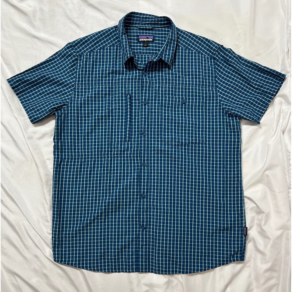 Patagonia Gallegos Shirt Blue Check Short Sleeve Shirt STY54285 Mens Large